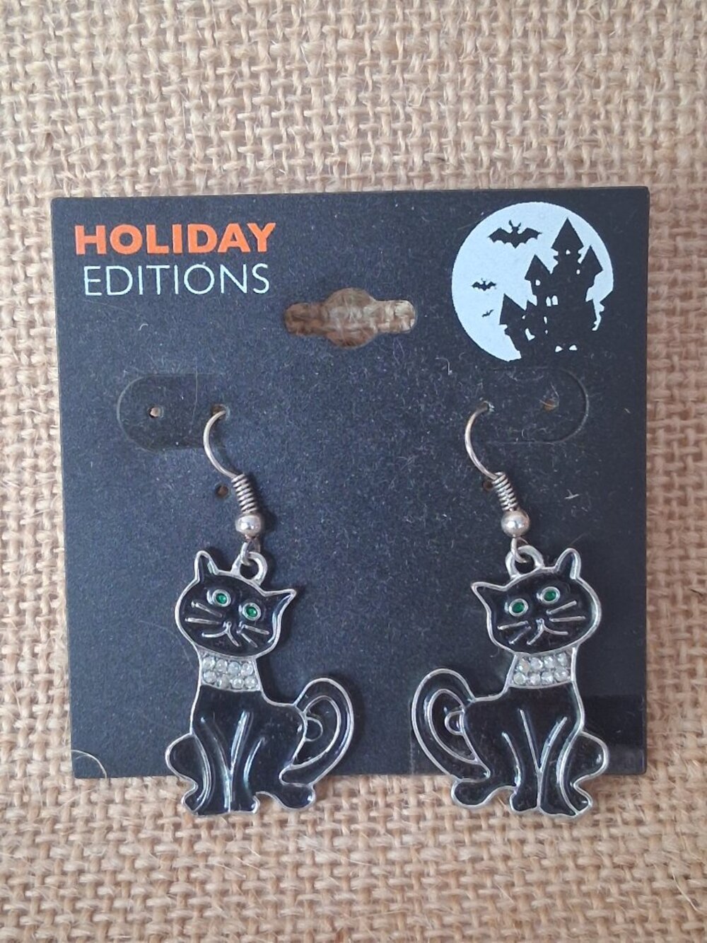 Holiday Editions Halloween Black Cat Dangle Earrings NWT